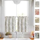 jinchan Floral Scroll Printed Linen Tiers Curtains Pole Top Ikat Flax Textured Medallion Design Jacobean Floral Curtains Retro Living Room Window Treatments Grey 24 Inch Long 2 Panels