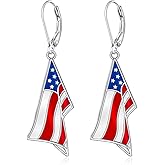 4th of July Earrings for Women Sterling Silver Red White and Blue American Flag Patriotic Fourth of July Earrings Dangle USA Independence Day Gifts