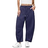 CARCOS Womens Plus Size Pants 2X Fall Navy Blue Barrel Sweatpants Drawstring Wide Leg Pants with Pockets Loose Fit Baggy Lounge Palazzo Ankle Athletic Trousers Casual Sweat Pants 2XL 18W 20W