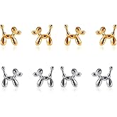 Dreuyet Cute 4 Pairs Tiny Balloon Dog Earrings for Women Exquisite Animal Pet Stud Earrings Funny Charm Piercing Statement Earrings for Dog Lovers