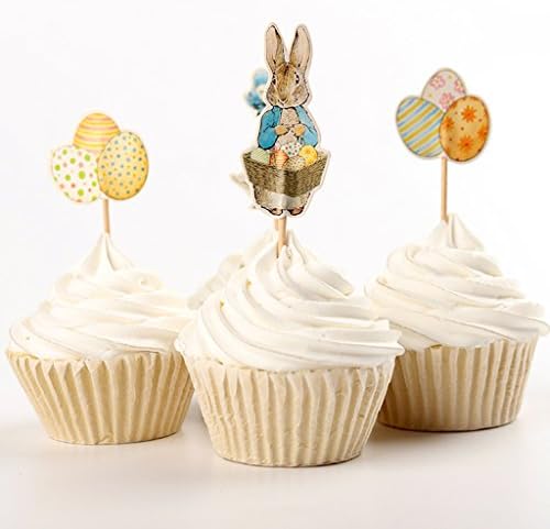 Loair 24Pcs Rabbit Duck Egg Easter Bunny Cake Cupcake Toppers - Party Supplies Kid Picks Cake Decorations Wedding Favors