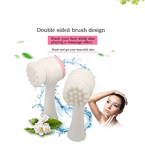 Somaer Silicone Cleansing Face Brush, 2 in 1 Facial Cleaning Brush for Deep Pore Exfoliation, Wash Makeup, Massaging, Acne (Blue)