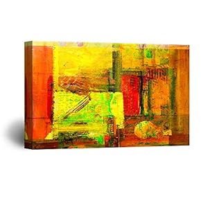 Canvas Wall Art - Abstract Golden Painting Color Composition - Giclee Print Gallery Wrap Modern Home Art Ready to Hang - 12x18 inches