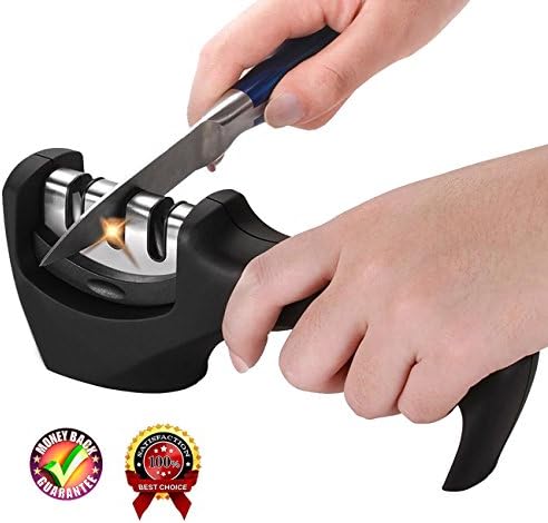 Knife Sharpener - Chefs Choice Steel Kitchen Knife Sharpener, 3 Stage Diamond Ceramic Grinding Sharpening System, Sharpens Knifes Quickly, Safe, Easy Clean and Non-Slip, Black