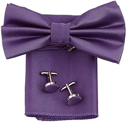 nu-Lite Men Micro Bow Tie, Pocket Squre And Cufflink Set(IMP_1, Purple, Free Size)