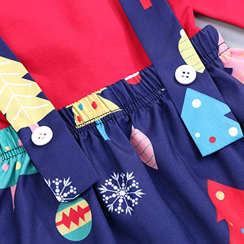 Toddler Kids Baby Girls Outfits Ruffle Top Christmas Tree Suspender Skirt Set 2PCS Clothes Set Winter (Blue, 12-18 Months) - Thumbnail 4
