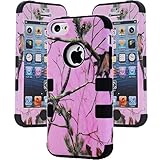 For iphone 5c Case,Kecko(TM) Defender Body Armor Realtree Camo High Impact Tough Silicon Rubber Military Rugged Protective Case with Camouflage Wood Design for iphone 5C Only (Pink/Black Plant)
