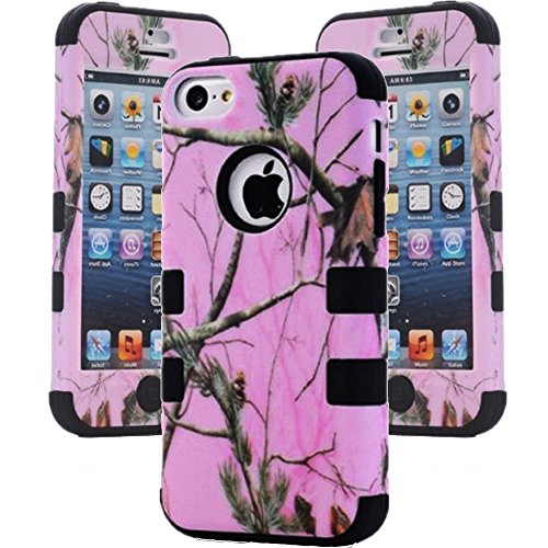 For iphone 5c Case,Kecko(TM) Defender Body Armor Realtree Camo High Impact Tough Silicon Rubber Military Rugged Protective Case with Camouflage Wood Design for iphone 5C Only (Pink/Black Plant)