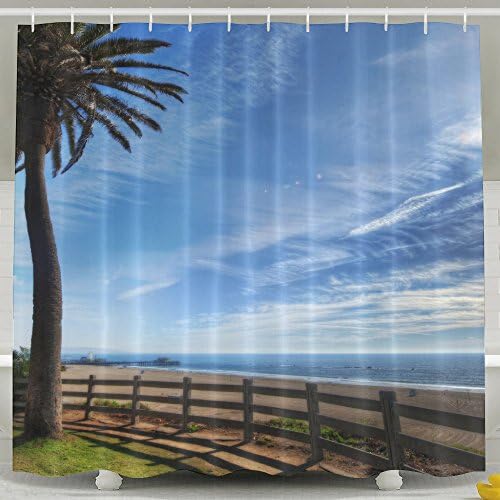 Juyite Funny Palm Trees Fence Protection Wind Coast Clouds Plumose Easy Shower Curtains 60 X 72 Inches