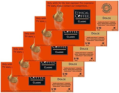Nespresso® Compatible Coffee Capsules by ETHICAL COFFEE- DOLCE - 50 Capsules - 5/10 Intensity