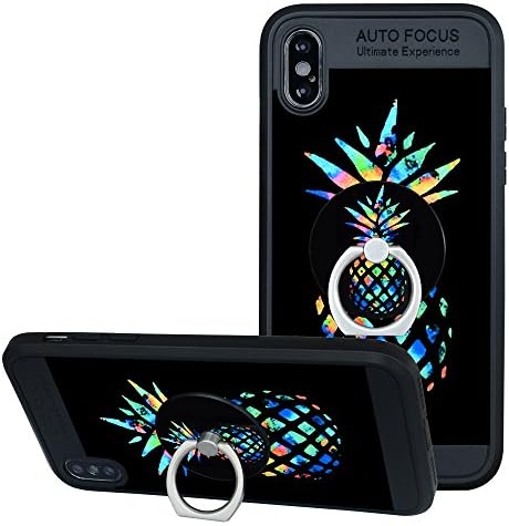 iPhone X Case, Pineapple Case with 360° Ring Kickstand [Shockproof +Anti-Scratch] Fashion Soft TPU Silicone and Holder Stand Black Cover Case for iPhone X-Classic Pineapple