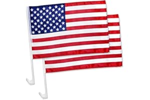 Julysgift Pack of 2 US American Car Flag with Window Clip 17" x 12"