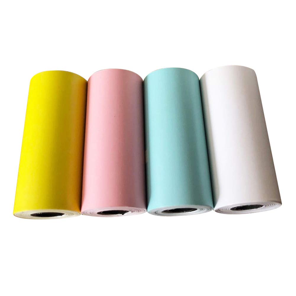 QOONESTL 4PCS Printable Sticker Roll - Color Direct Thermal Paper Self-Adhesive 57X30mm for PAPERANG and Mini Wireless Mobile Instant Printer(Yellow,pink,blue,white)