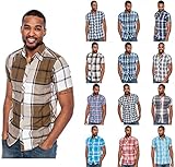 Enimay® Men's Business Casual Short Sleeve Plaid Button Down Fitted Shirt