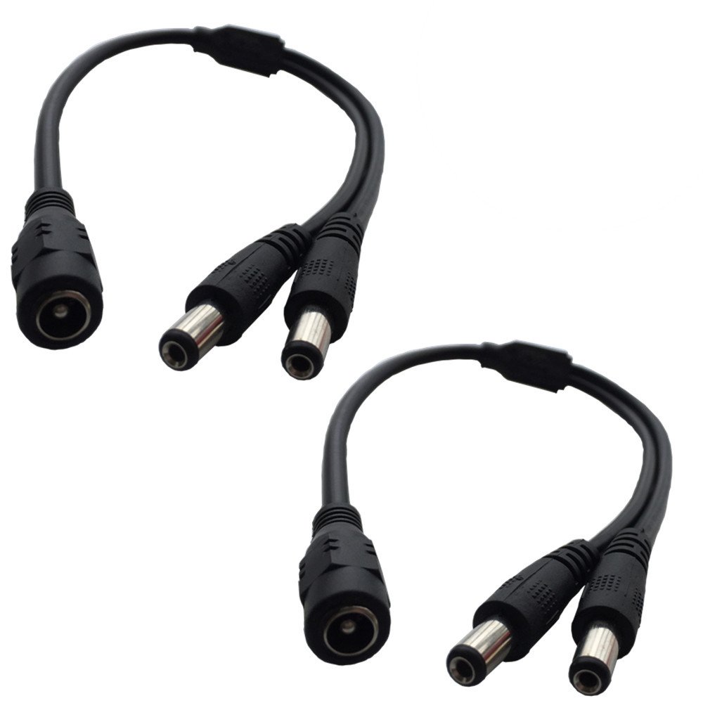 DZYDZR 2 PCS DC 5.5mm x 2.1mm Y Splitter Cable 1 Female to 2 Male Splitter 2 Way Cable (30cm/1ft)