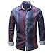 Musen Men Casual Denim Button Down Long Sleeve Stripe Dress Shirt