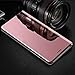 HMTECHUS Enjoy 8 case Honor 7C Case Design View Slim Luxury Shiny Electroplate Plating Mirror Full Body Protective Flip Folio Stand Cover for Huawei Y7 2018 / Y7 Prime 2018 PU Mirror:Rose Gold MX