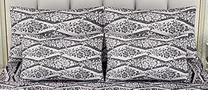 Linenwalas Premium Italian Damask Design Yarn Dyed Leaf Print Pillow Cover (set of 2) - 17x27- Black - White