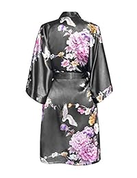 Old Shanghai bata corta tipo kimono con estampado de crisantemos y grullas para mujer