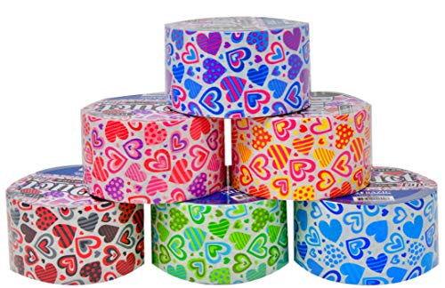 Basic Multicolor Heart Pattern Decorative Duct Tape Crafts for Children, Classroom Decor, DIY Gifts (Set of 6) - Thumbnail 2