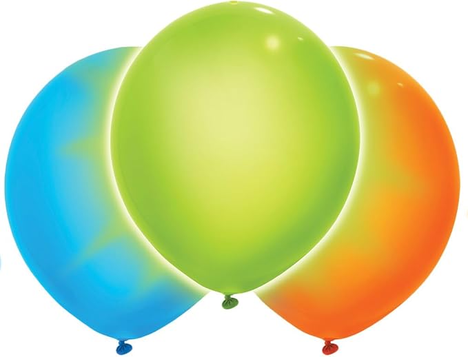 Unique 54738 9" Orange, Blue and Lime Green Led Light up Balloons, 3