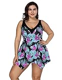 FeelinGirl Women's Plus Size Floral Halter Swimsuit Two Piece Pin up Tankini Swimwear