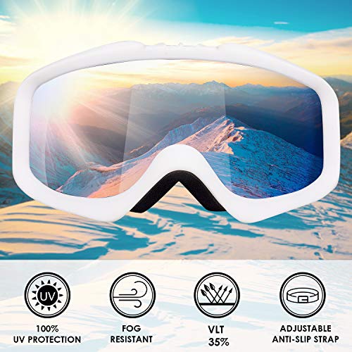 ShinePick Ski Goggles, Snowboard Goggles Over Glasses for Men, Women and Youth, Anti-Fog UV Protection OTG Snow Goggles for Skiing Skating(White)