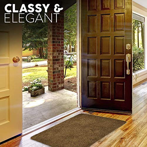 Kaluns Door Mat - Front Door Welcome Rug Indoor Doormat - Super Absorbent Mud Mats - Home Entry Floor Mat, Non Slip PVC Waterproof Backing, Shoe Mat for Entryway - Machine Washable (18x28 Brown)