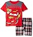 Disney Little Boys' Toddler 2 Piece Cars Lightening McQueen Screened Patches To Plaid Short Set, Red, 2T
