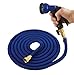 New 50 Foot Expandable Garden Hose by Green Mill. Improved Design - Strongest Expanding Hose with Durable Brass Connectors and Shut-Off Valves. With 7 Function Sprayer. Blue Hose and Nozzle.