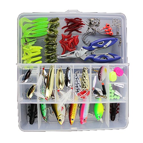 Fishing Tackle Lots,Fishing Baits Kit Set With Free Tackle Box,For Freshwater Trout Bass Salmon with