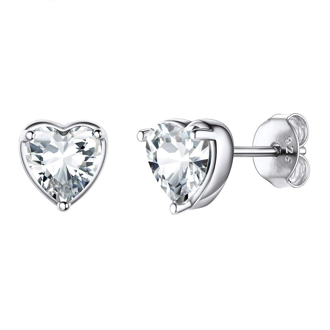 Suplight April Birthstone Earrings Hypoallergenic, 925 Sterling Silver Crystal Cubic Zirconia Stud Earrings Dainty Small Nickel Free Heart Earrings for Women Teen Girls