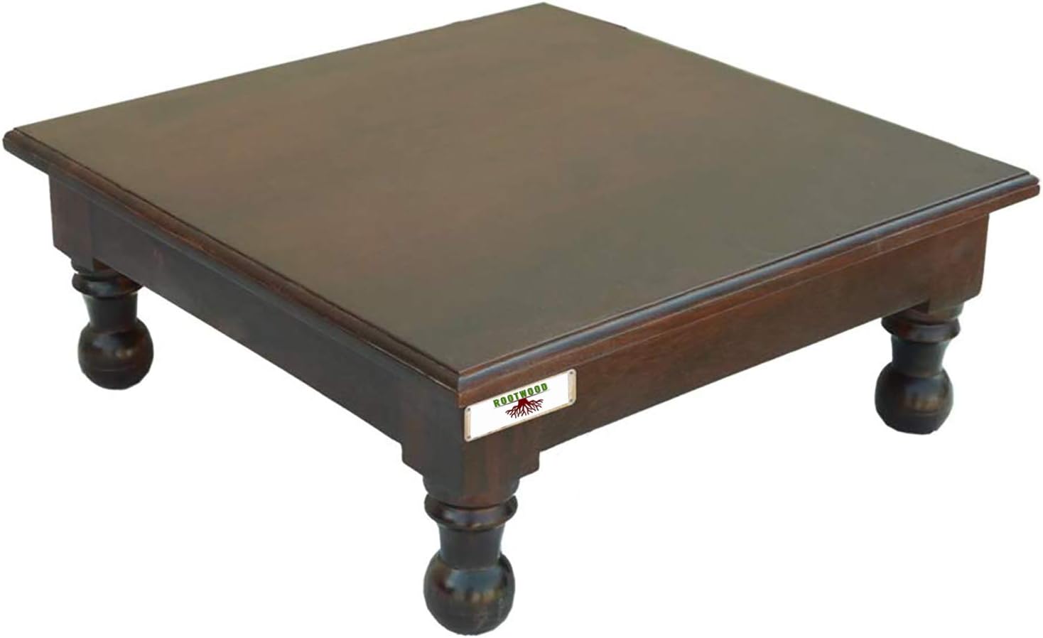 ROOTWOOD Wood Pooja Chowki (17 x 17 x 7 inch, Brown)