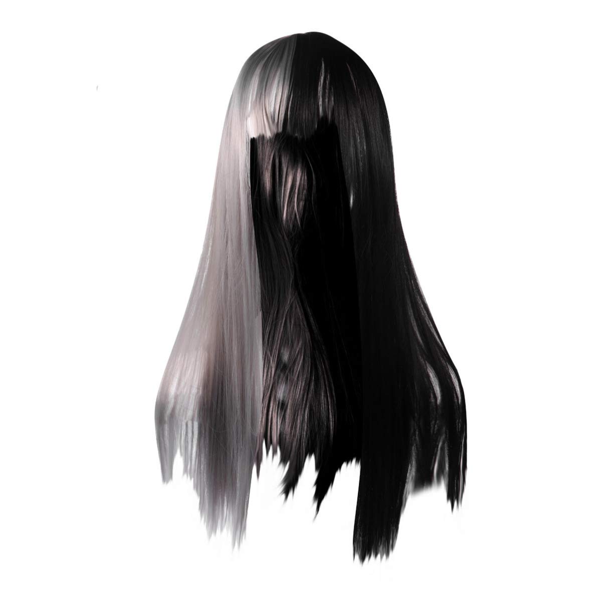 FRCOLOR Half Black Half Grey Wig Long Straight Wigs Middle Part Wig Synthetic Hair Wigs for Halloween Cosplay (Black Grey)