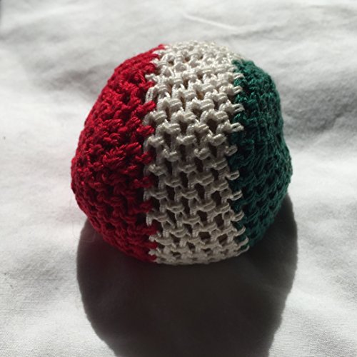 Red White and Green Striped Hand Crocheted Footbag 7x6 Inches
