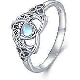 Daixiya Moon Celtic Rings for Women 925 Sterling Silver Moonstone Crescent Moon Celtic Knot Rings Irish Jewelry Gifts for Women