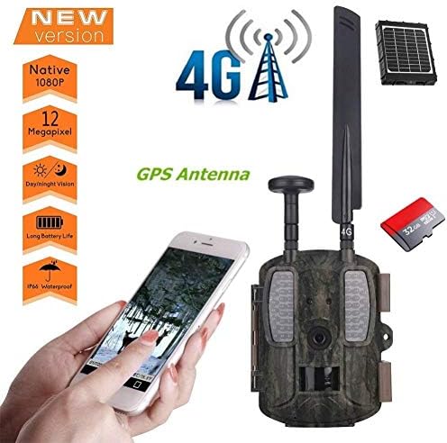 Futursd 4G Solar Trail Game Camera with GPS 12MP 1080P Waterproof 120° Hunting Scouting Camera 32G Memory Card Wildlife Motion Activated Activity Tracking