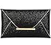 Jubileens Women Glitter Sequins Handbag Party Evening Envelope Clutch Purse Wallet (Black)