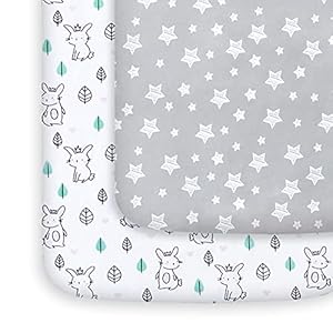Pack and Play Sheets, 2 Pack Mini Crib Sheets, Stretchy Pack n Play Playard Fitted Sheet, Compatible with Graco Pack n…