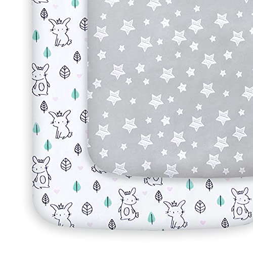 Pack and Play Sheets, 2 Pack Mini Crib Sheets, Stretchy Pack n Play Playard Fitted Sheet, Compatible with Graco Pack n…