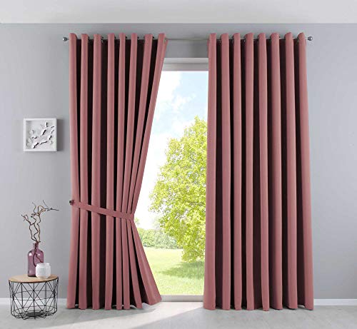 Gardinenbox Newyork Opaque Curtains, Dusky Pink, H x W 245 x 295 cm, Pack of 2, Thermal Curtains, Blackout Curtain, Blackout Eyelets, Sound-Insulating, Oeko-Tex UV Protection Tiebacks, 201920600-2