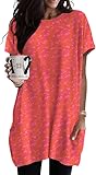 Womens Tops Red Short Sleeve Tunic Shirts Loose Fit