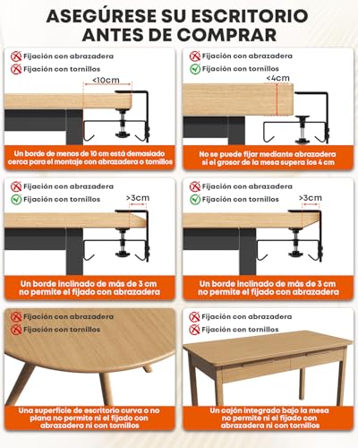 Cable Duct Desk No Drilling 90cm Under Cable Management Desk Clamps/Screw Mount | Escritorio de gestión de cables de tela de 91 cm con abrazadera/tornillo de fijación