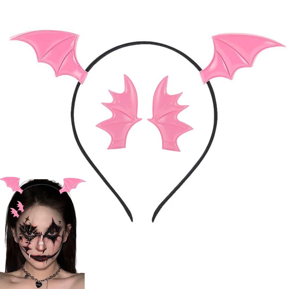 Guqqeuc Halloween Headband Pink Bat Wing Hair Clips Cosplay for Women Halloween Bat Hair Accessories Hair Band Bat Costume Accessories for Cosplay Halloween Hair Clips Halloween Accessories 3Pcs