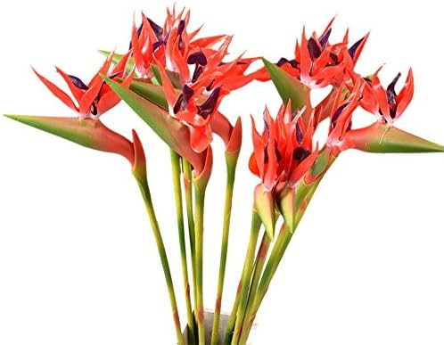 Gecter 6Pcs 31" Large Artificial Elegant Bird of Paradise - Tropical Flower Bouquet Latex Silk Flower Bouquets(Red)