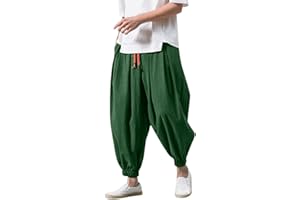 GOSEAGOTOFUN Linen Pants Men Casual Harem Pant Loose Stretchy Waist Casual Hippie Trousers Lightweight Loose Beach Yoga Pants