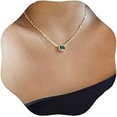 CASOLVX Square Green Crystal Necklace Vintage Emerald Pendant Necklace SPaperclip Necklace Gold Square Necklaces Jewelry for Women