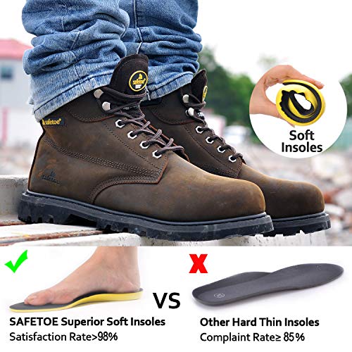 SAFETOE Work Boots For Men Steel Toe Safety Shoes - M8179 Women Leather Wide Width Safety Toe Boots - Thumbnail 3