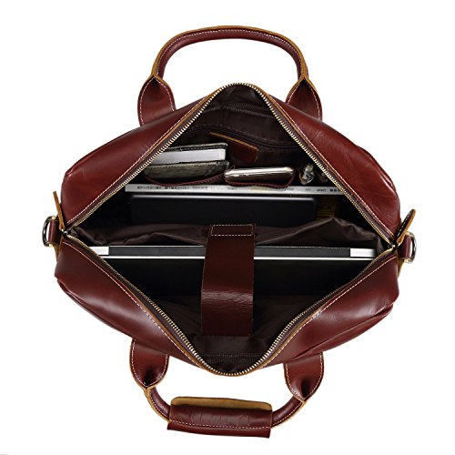 Texbo Genuine Leather Men's Briefcase Messenger Tote Bag Fit 17" Laptop