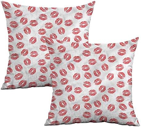 Khaki home Teen Girls Square Pillowcase Protector Red Lipsticks Kiss Marks Square Kids Pillowcase Cushion Cases Pillowcases for Sofa Bedroom Car W 20" x L 20" 2 pcs